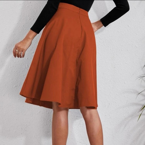 Classic Burnt Orange Button Detail Pocket Midi Skirt - Picture 11 of 16